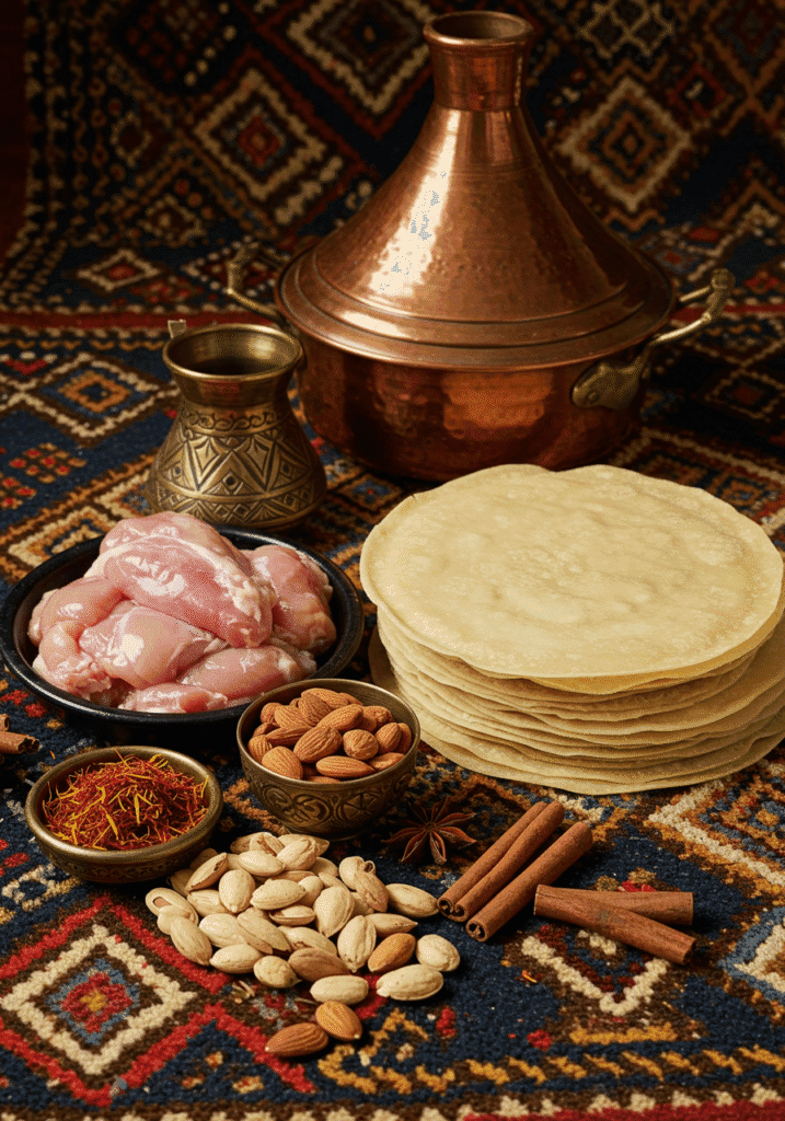 Pastilla: Traditional Moroccan Sweet & Savory Pastry Recipe 2 Moroccan traditional Pastilla ingredients