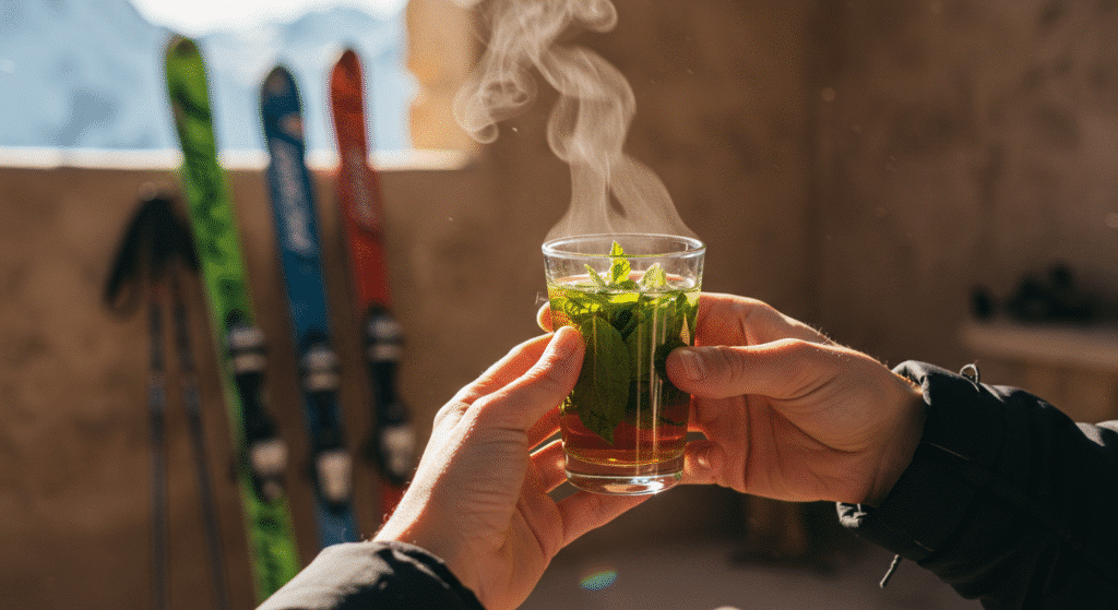 Traditional Moroccan mint tea served at Oukaimeden ski resort