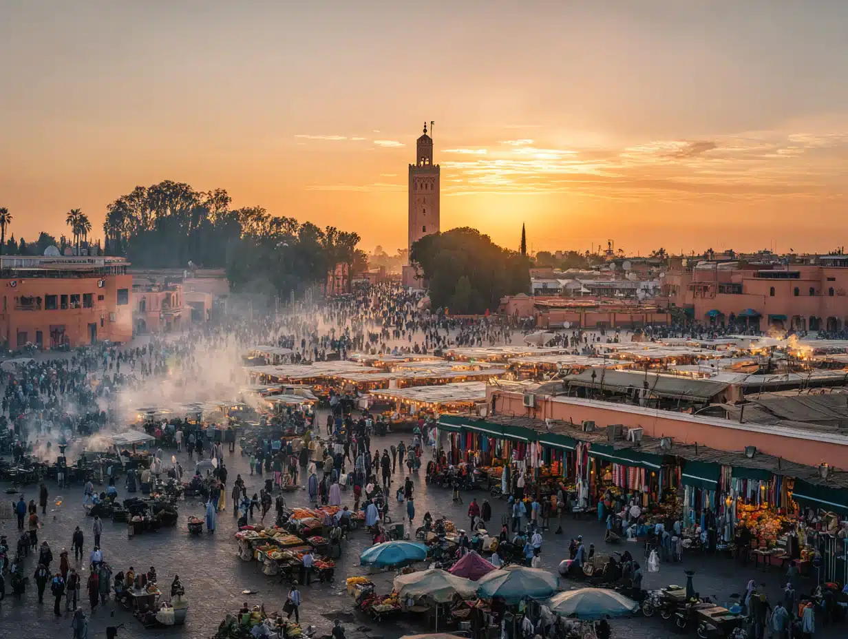 The heart of Marrakech comes alive at sunset in Jemaa el-Fnaa square