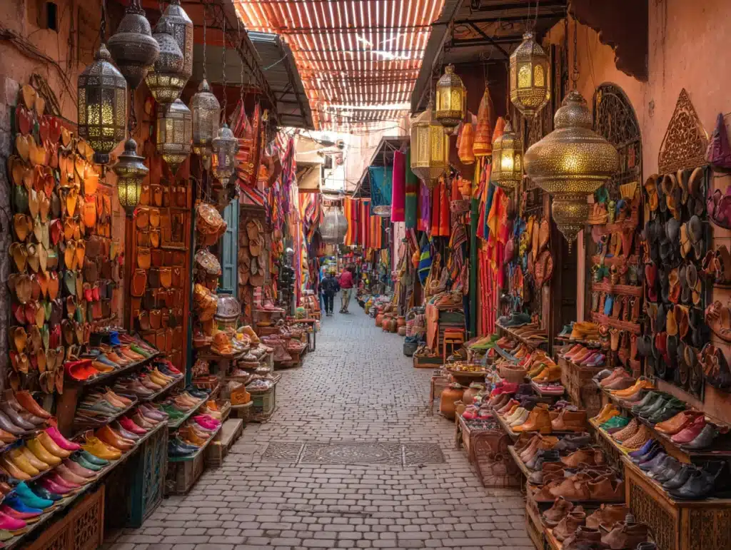 Marrakech Bucket List: 15 Epic Experiences to Love in 2025 3 Colorful Marrakech souk with lanterns, textiles, and leather goods